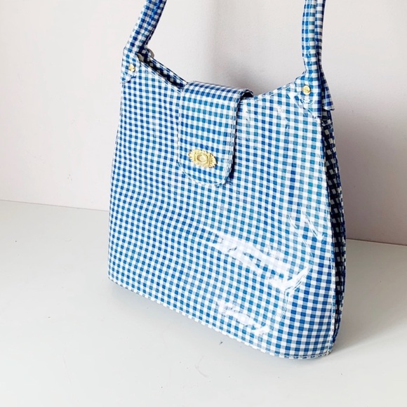 Handbags - ⭐️SOLD⭐️ large patent white and blue gingham shoulder bag